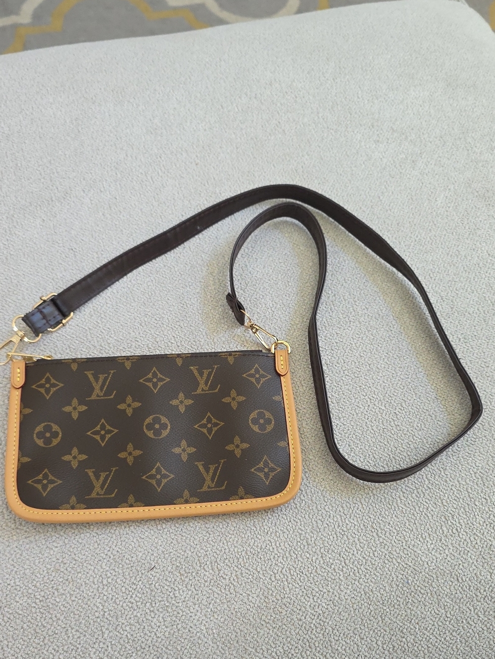 L.V. Monogram Canvas Crossbody with Tan Trim